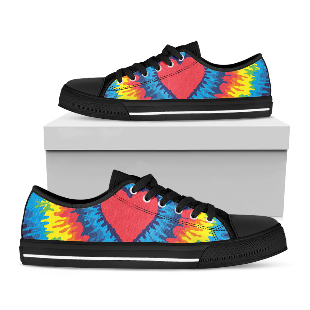 Rainbow Heart Tie Dye Print Black Low Top Shoes 