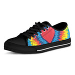 Rainbow Heart Tie Dye Print Black Low Top Shoes 
