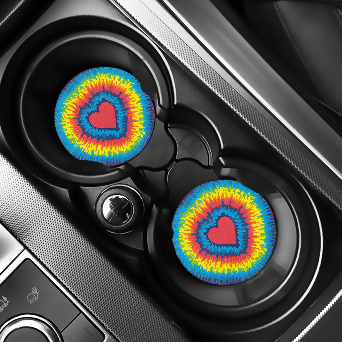 Rainbow Heart Tie Dye Print Car Coasters