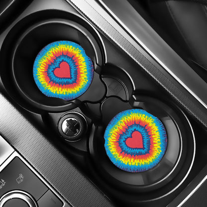 Rainbow Heart Tie Dye Print Car Coasters