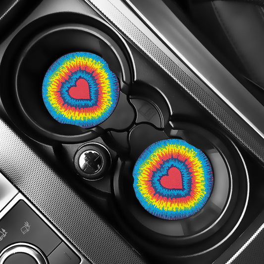 Rainbow Heart Tie Dye Print Car Coasters