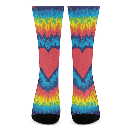 Rainbow Heart Tie Dye Print Crew Socks
