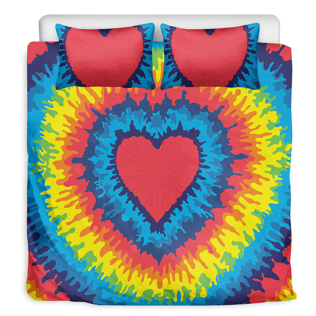 Rainbow Heart Tie Dye Print Duvet Cover Bedding Set