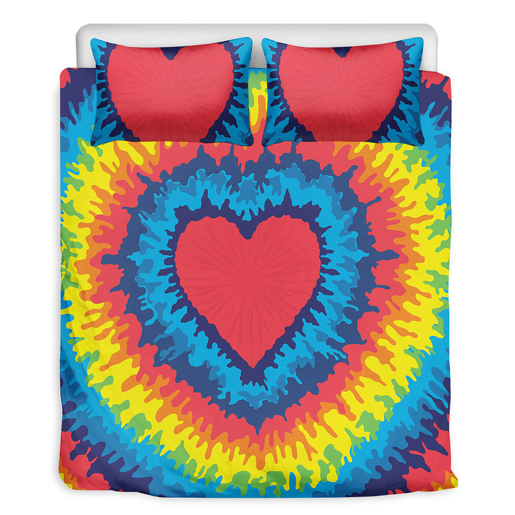 Rainbow Heart Tie Dye Print Duvet Cover Bedding Set
