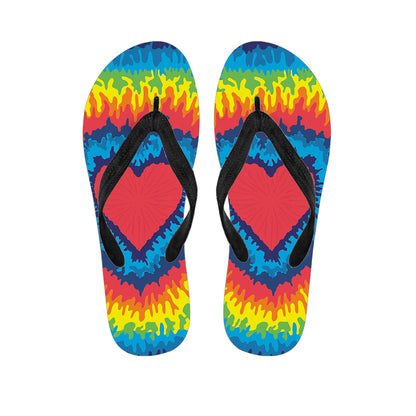 Rainbow Heart Tie Dye Print Flip Flops