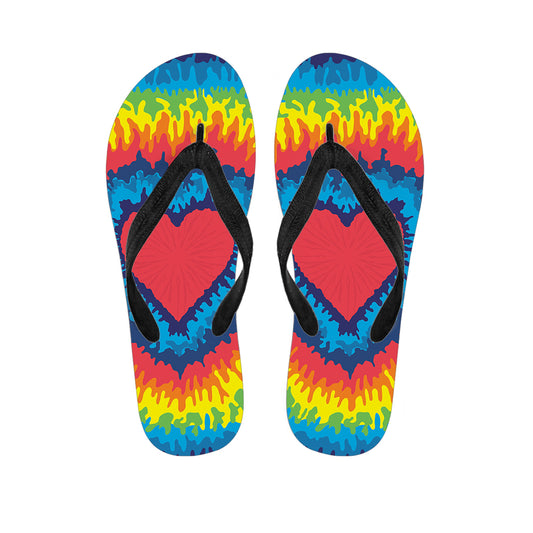 Rainbow Heart Tie Dye Print Flip Flops