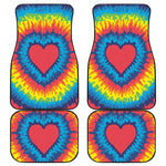 Rainbow Heart Tie Dye Print Front and Back Car Floor Mats