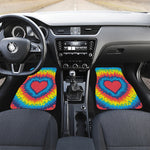 Rainbow Heart Tie Dye Print Front and Back Car Floor Mats
