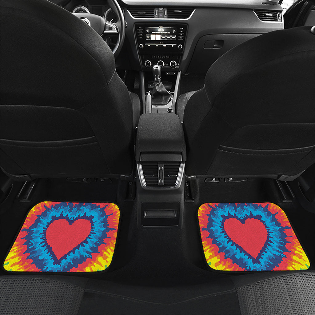 Rainbow Heart Tie Dye Print Front and Back Car Floor Mats
