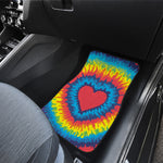 Rainbow Heart Tie Dye Print Front and Back Car Floor Mats