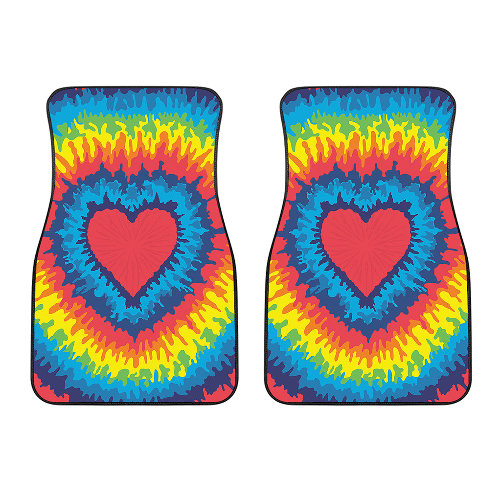 Rainbow Heart Tie Dye Print Front Car Floor Mats