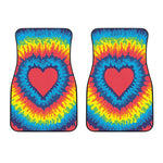 Rainbow Heart Tie Dye Print Front Car Floor Mats