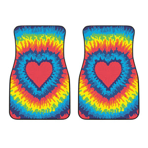 Rainbow Heart Tie Dye Print Front Car Floor Mats