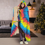 Rainbow Heart Tie Dye Print Hooded Blanket