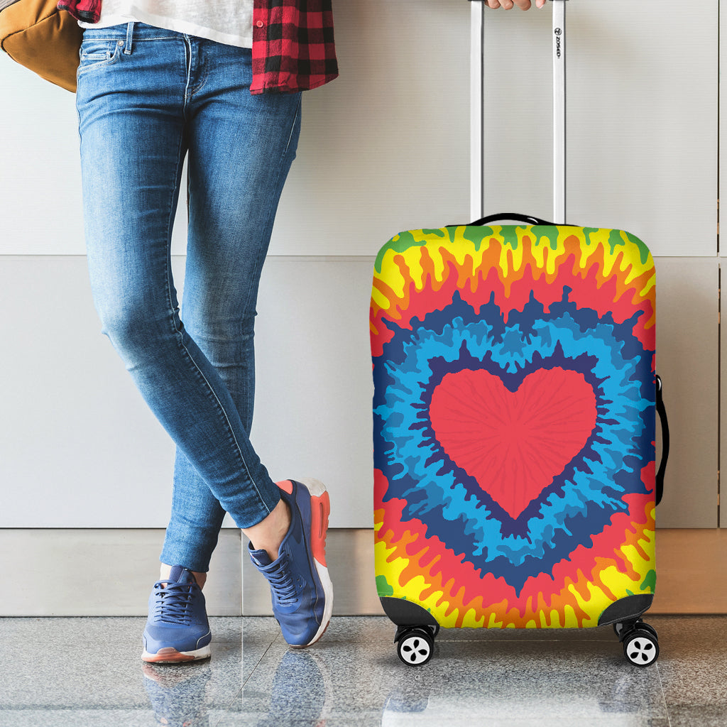 Rainbow Heart Tie Dye Print Luggage Cover