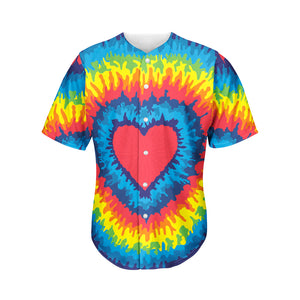 Rainbow Heart Tie Dye Print Men's Baseball Jersey