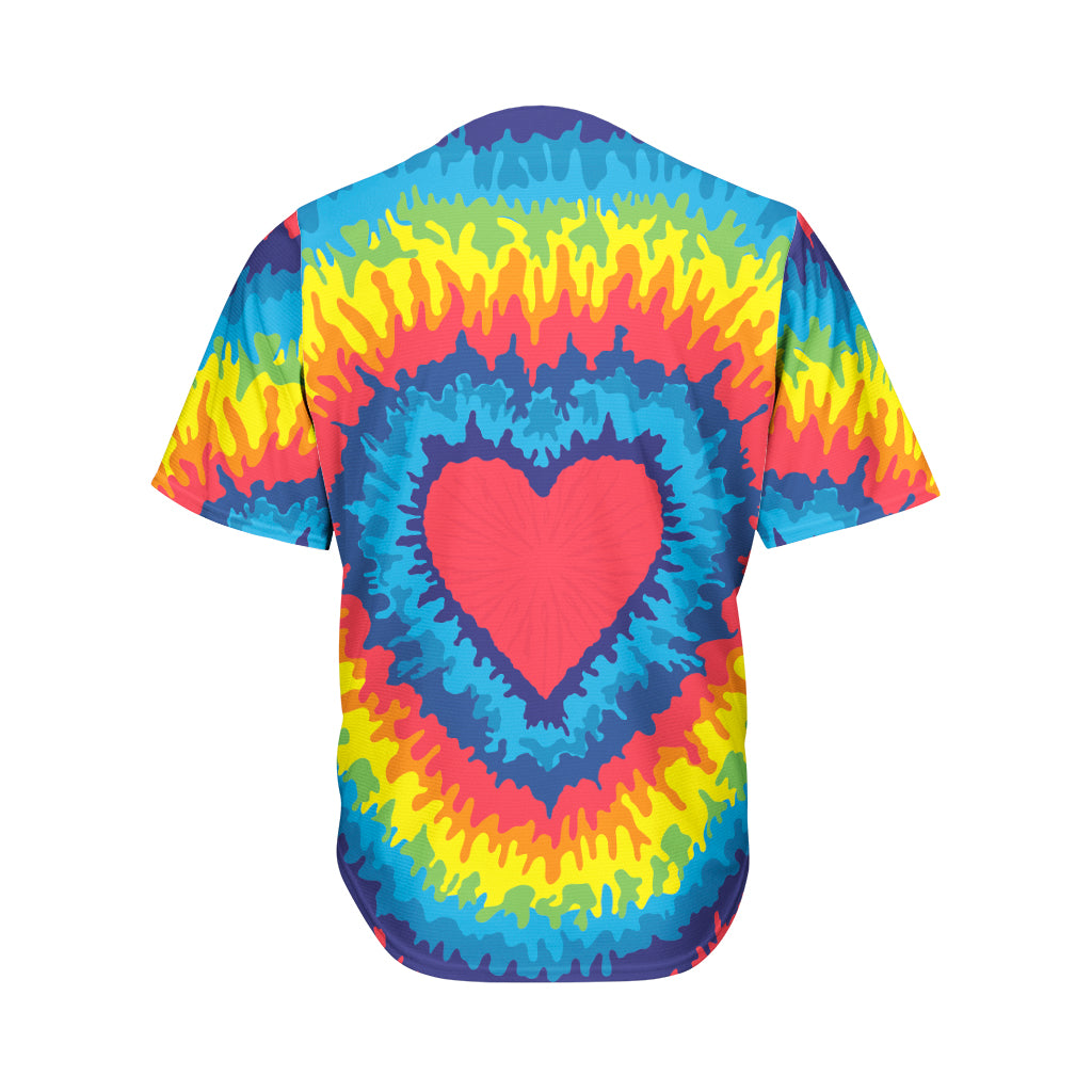 Rainbow Heart Tie Dye Print Men's Baseball Jersey