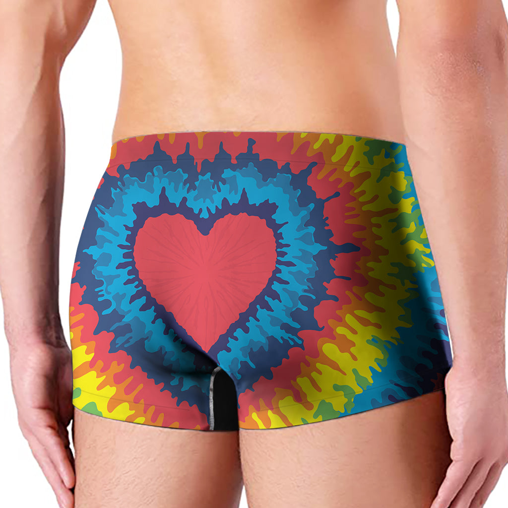 Rainbow Heart Tie Dye Print Men's Boxer Briefs