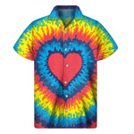 Rainbow Heart Tie Dye Print Men's Short Sleeve Shirt