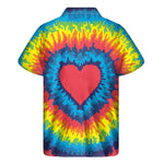 Rainbow Heart Tie Dye Print Men's Short Sleeve Shirt