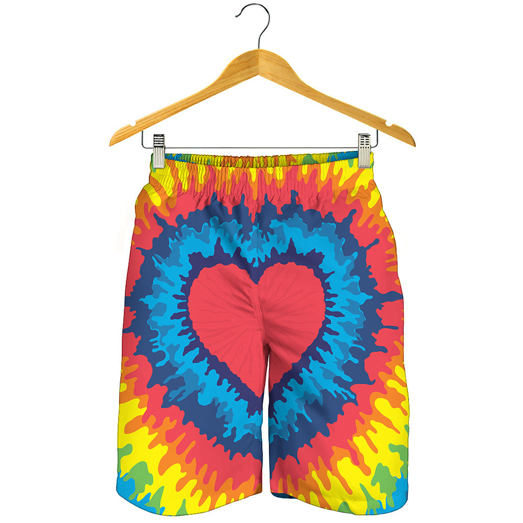 Rainbow Heart Tie Dye Print Men's Shorts