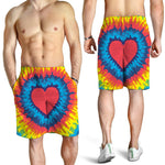 Rainbow Heart Tie Dye Print Men's Shorts