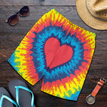 Rainbow Heart Tie Dye Print Men's Shorts