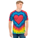 Rainbow Heart Tie Dye Print Men's T-Shirt