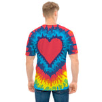 Rainbow Heart Tie Dye Print Men's T-Shirt