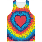 Rainbow Heart Tie Dye Print Men's Tank Top