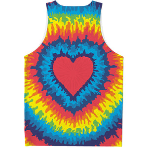 Rainbow Heart Tie Dye Print Men's Tank Top