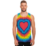 Rainbow Heart Tie Dye Print Men's Tank Top