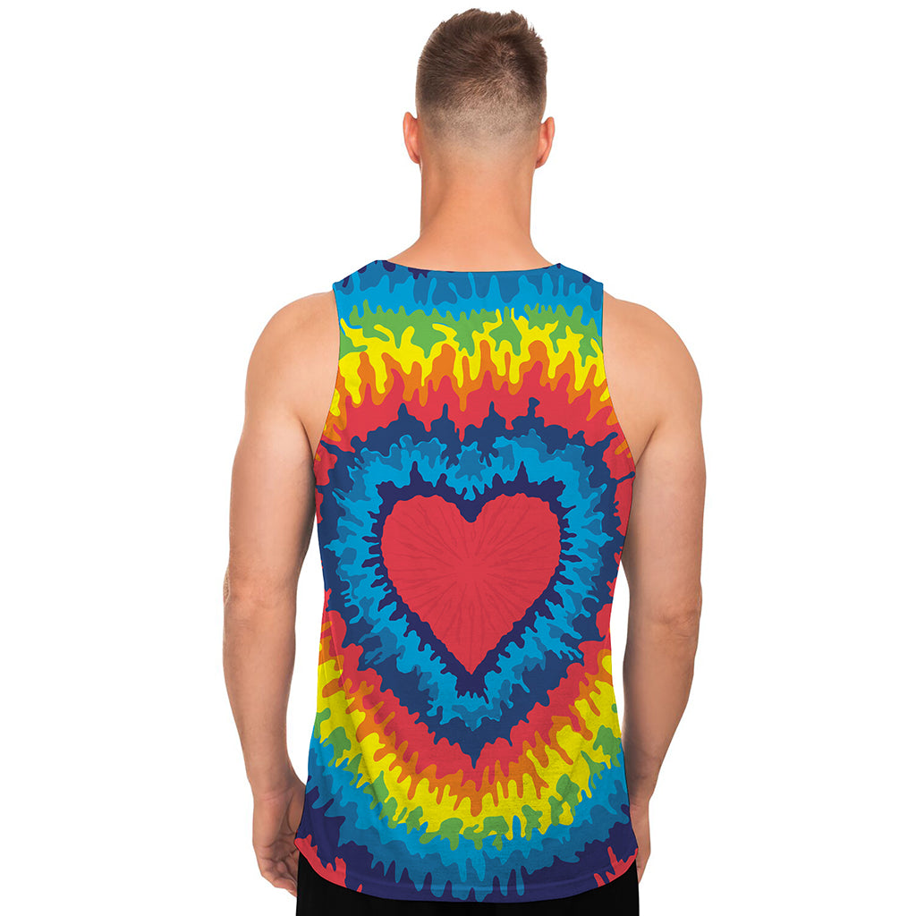 Rainbow Heart Tie Dye Print Men's Tank Top