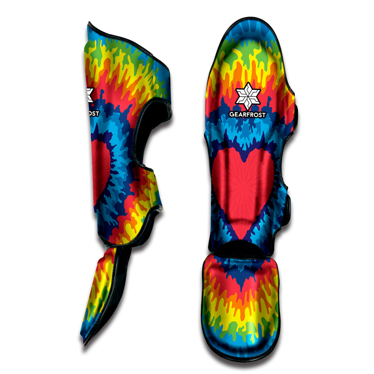 Rainbow Heart Tie Dye Print Muay Thai Shin Guard