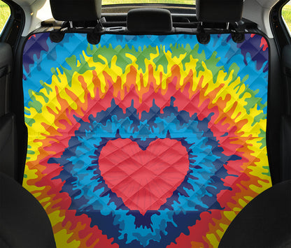 Rainbow Heart Tie Dye Print Pet Car Back Seat Cover