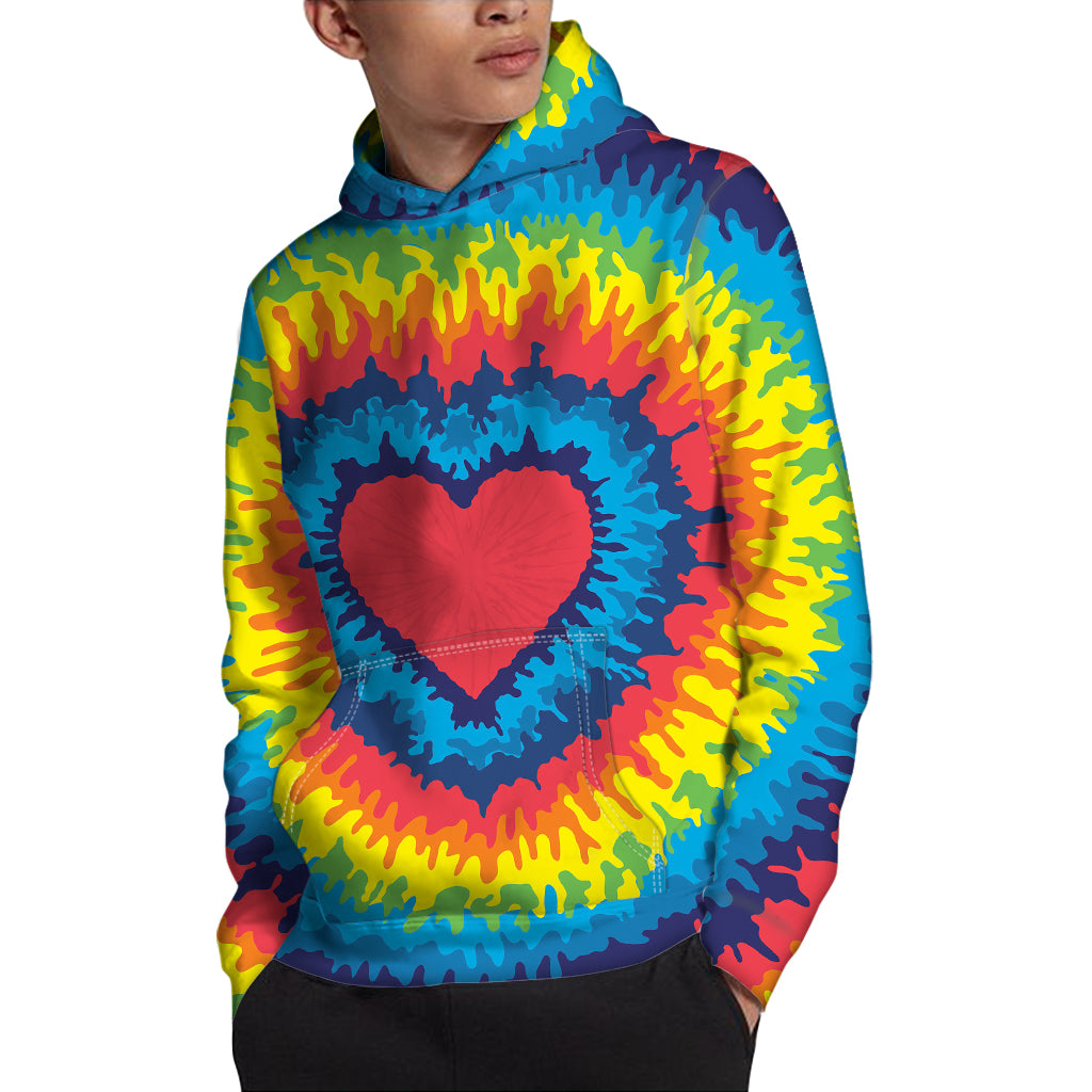 Rainbow Heart Tie Dye Print Pullover Hoodie