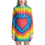 Rainbow Heart Tie Dye Print Pullover Hoodie Dress