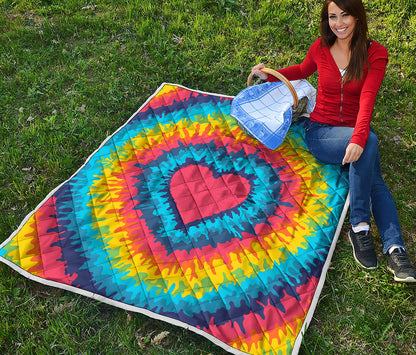 Rainbow Heart Tie Dye Print Quilt