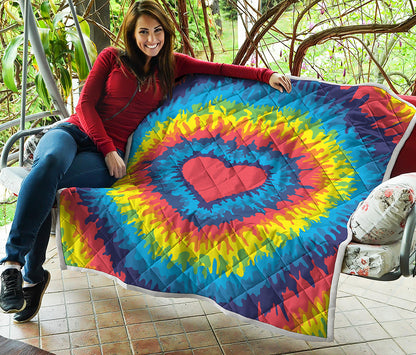 Rainbow Heart Tie Dye Print Quilt