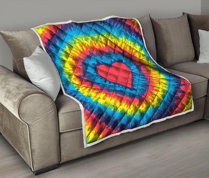 Rainbow Heart Tie Dye Print Quilt