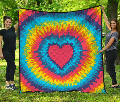 Rainbow Heart Tie Dye Print Quilt