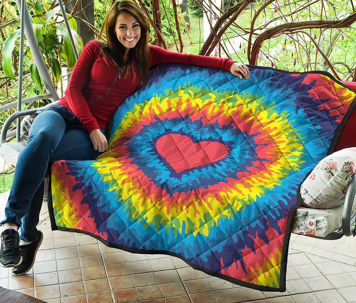Rainbow Heart Tie Dye Print Quilt