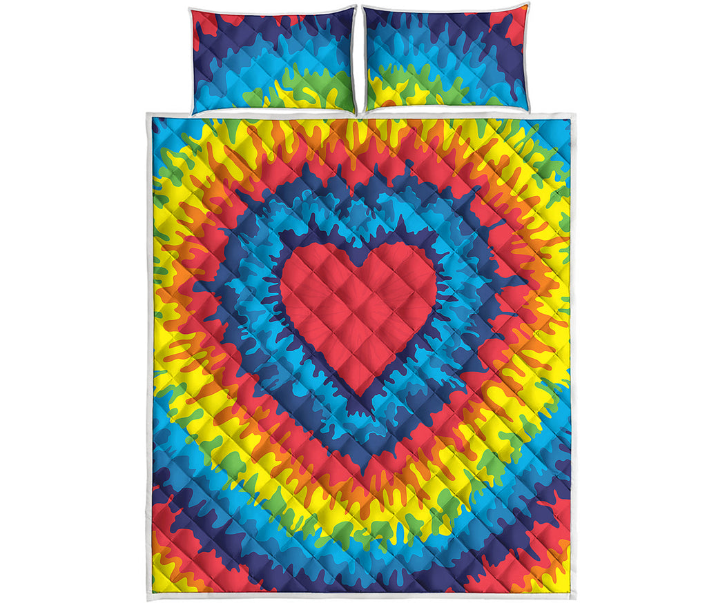 Rainbow Heart Tie Dye Print Quilt Bed Set