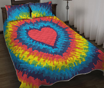 Rainbow Heart Tie Dye Print Quilt Bed Set