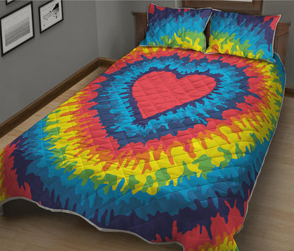 Rainbow Heart Tie Dye Print Quilt Bed Set