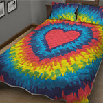 Rainbow Heart Tie Dye Print Quilt Bed Set