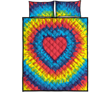 Rainbow Heart Tie Dye Print Quilt Bed Set
