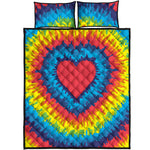 Rainbow Heart Tie Dye Print Quilt Bed Set