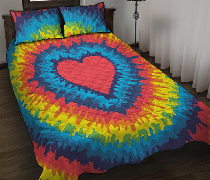 Rainbow Heart Tie Dye Print Quilt Bed Set