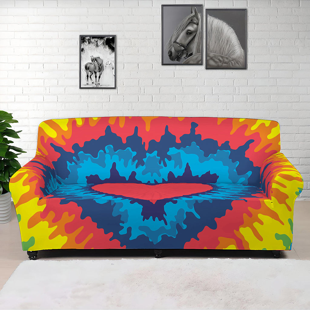Rainbow Heart Tie Dye Print Sofa Cover